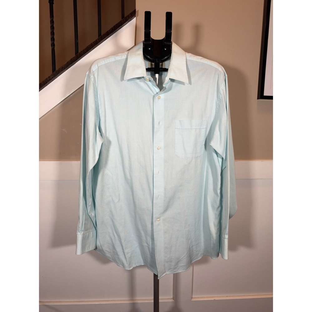 Tommy Bahama Mens Light Blue Micro Check Button Down Shirt 16.5 34-35